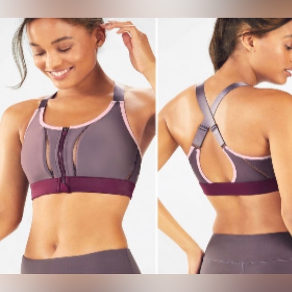 Fabletics Zoe High Impact Sports Bra Front Zip Women Small Shadow/Burgundy Shine - Picture 3 of 7